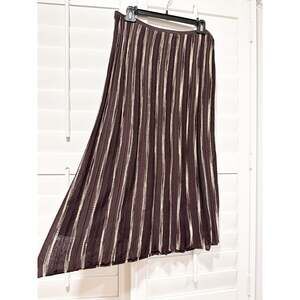 Jones New York Collection Brown & Gold Metallic Striped Knit Midi Skirt Medium